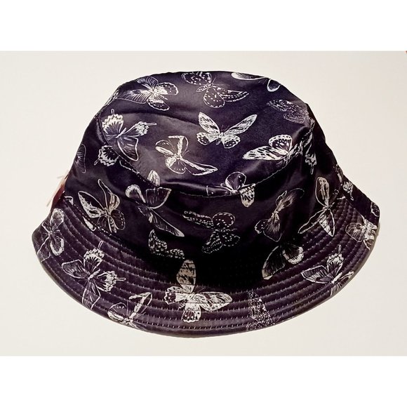 Petal and Peacocks Butterflies Black and White Bucket Hat NWT - Picture 2 of 10